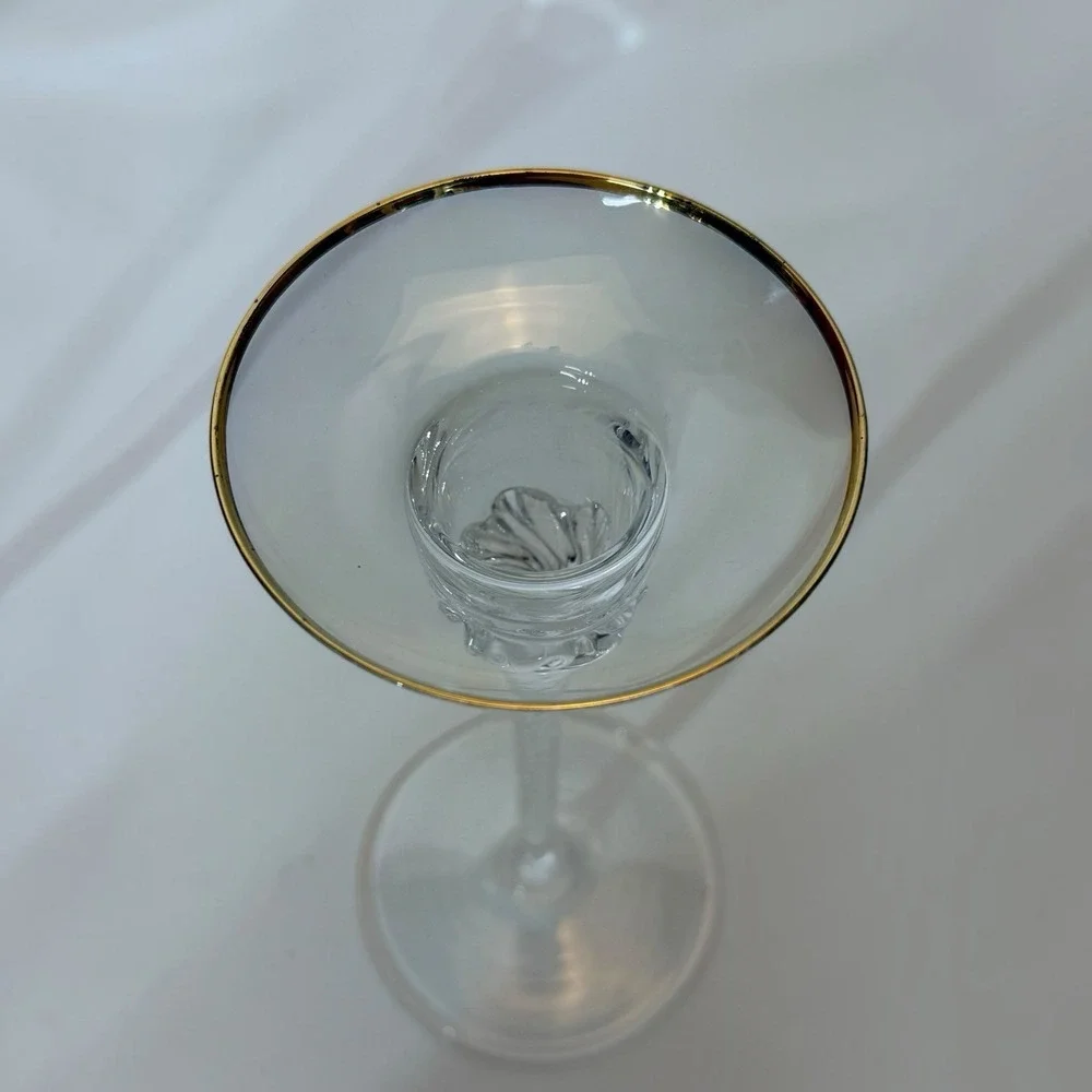 Crystal 2 Tier Tall Candlestick Holders Gold Rim Twisted Stem 8